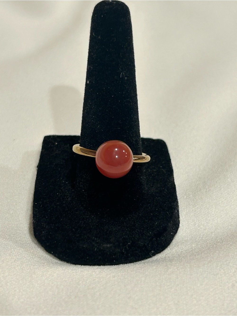 Gold Tone Ring with Red Cabochon